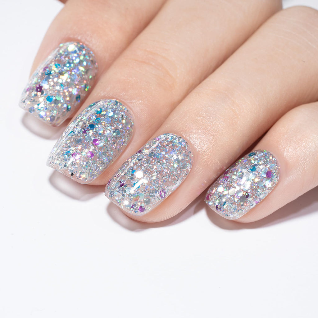 MEGIOR Confetti Gel Nail Polish 15ML Soak Off UV LED Glitter Gel Polish Long Lasting Gel Nail Art Manicure Salon Gel Nail Kit for Christmas Day