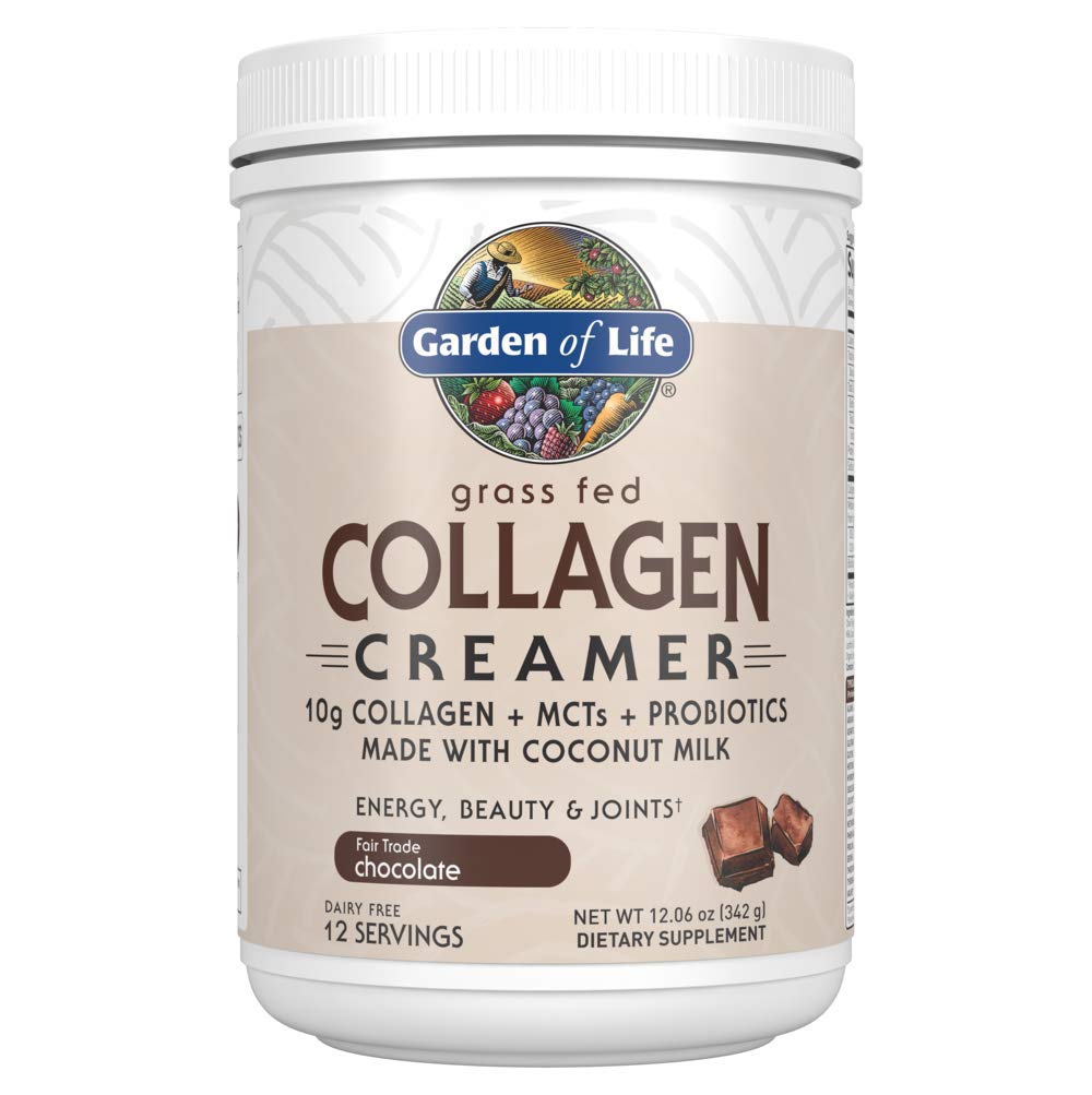 Garden of Life Grass Fed Collagen Creamer Powder - Chocolate 12 Servings Collagen Powder for Coffee Energy Beauty Joints Collagen Peptides Powder Coconut MCTs Keto Collagen Protein Supplements